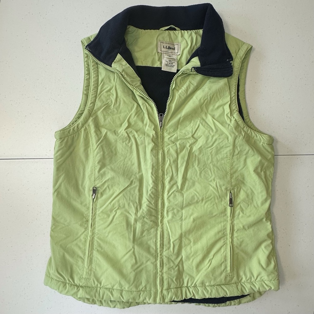 LL Bean fleece lined full zip winter vest women’s‎ XS green & navy